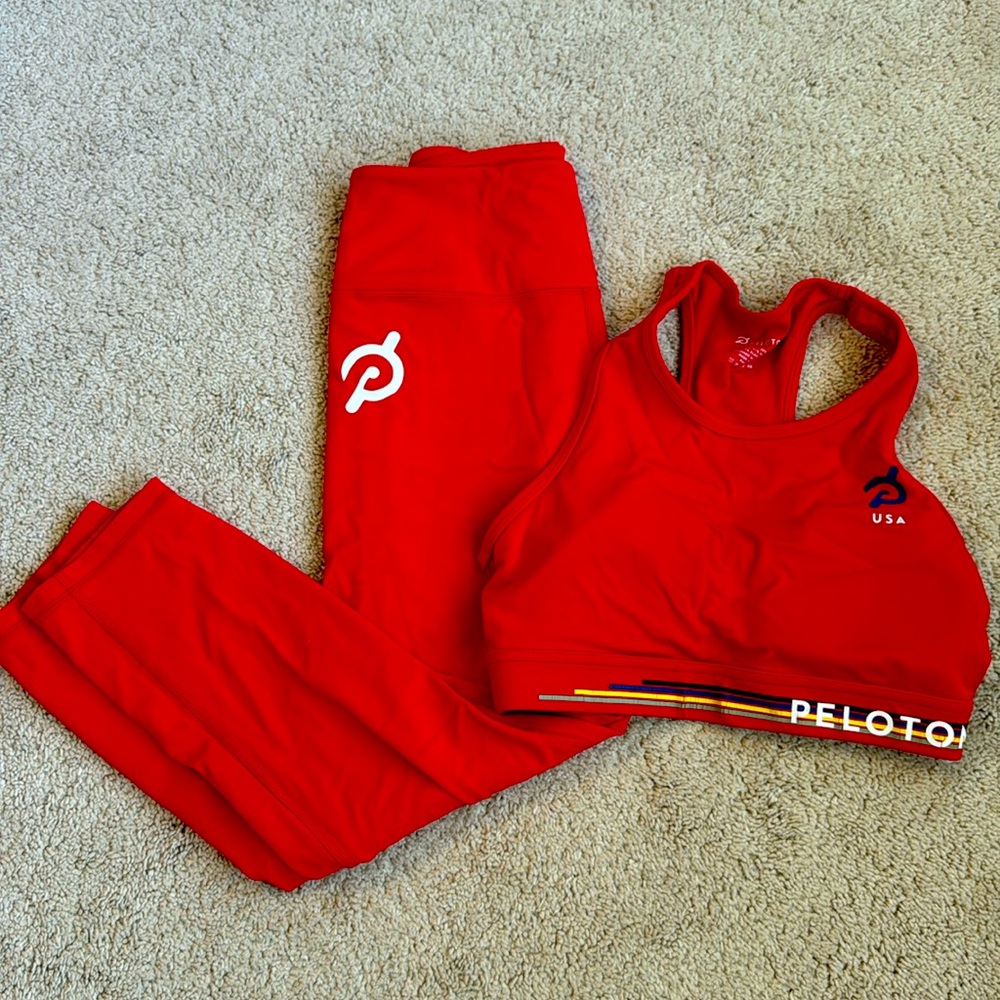 Matching peloton sports bra and leggings